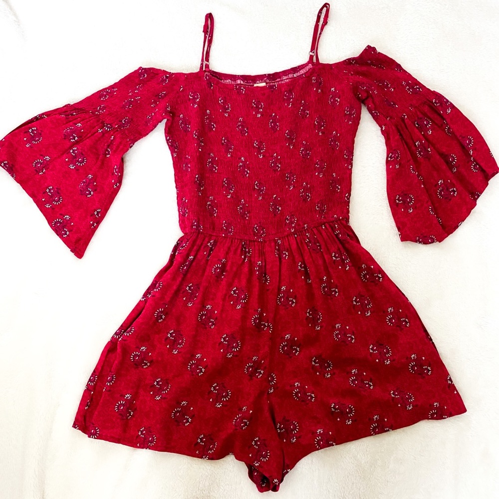 Hollister red paisley pattern romper